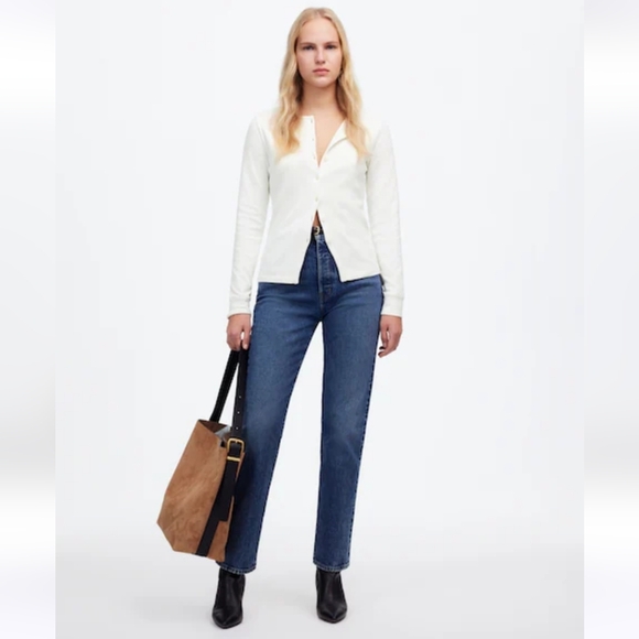 Madewell Ribbed Button-Front Cardigan white XS $55 - Picture 2 of 11